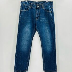PD&C Jeans Mens 34x30 Blue Dark Wash Cotton Blend Slim Straight Fit Denim